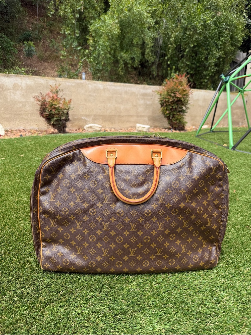 Louis Vuitton Monogram Alize Travel Bag with Tan Trim